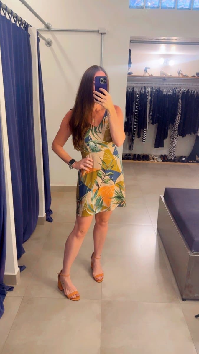 Vestido Bege Folhagens Verde Meritz, Bege, tamanho P — foto 4