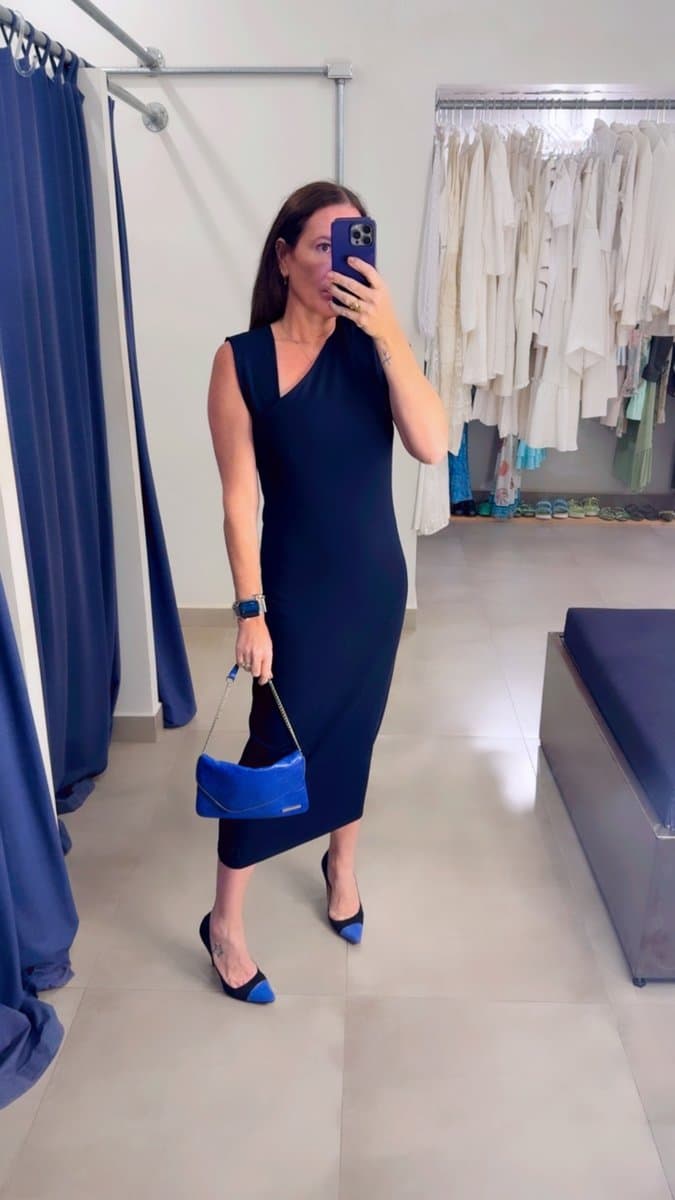 Vestido Midi Marinho Zara - Com Etiqueta, Zara, Azul-marinho, tamanho G — foto 3