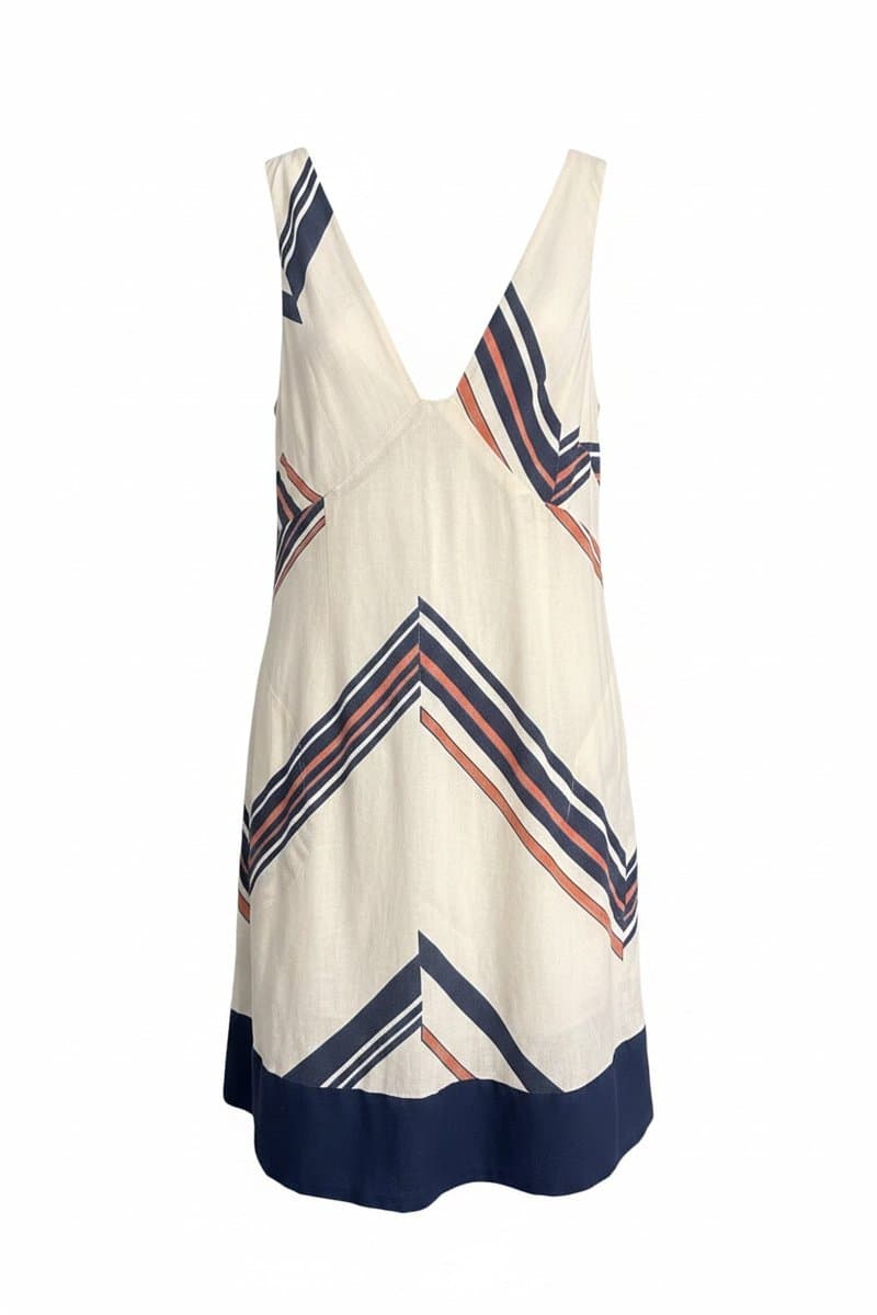 Vestido Linho Off Estampa Marinho/Rosa Fyi, FYI, Branco, tamanho 42