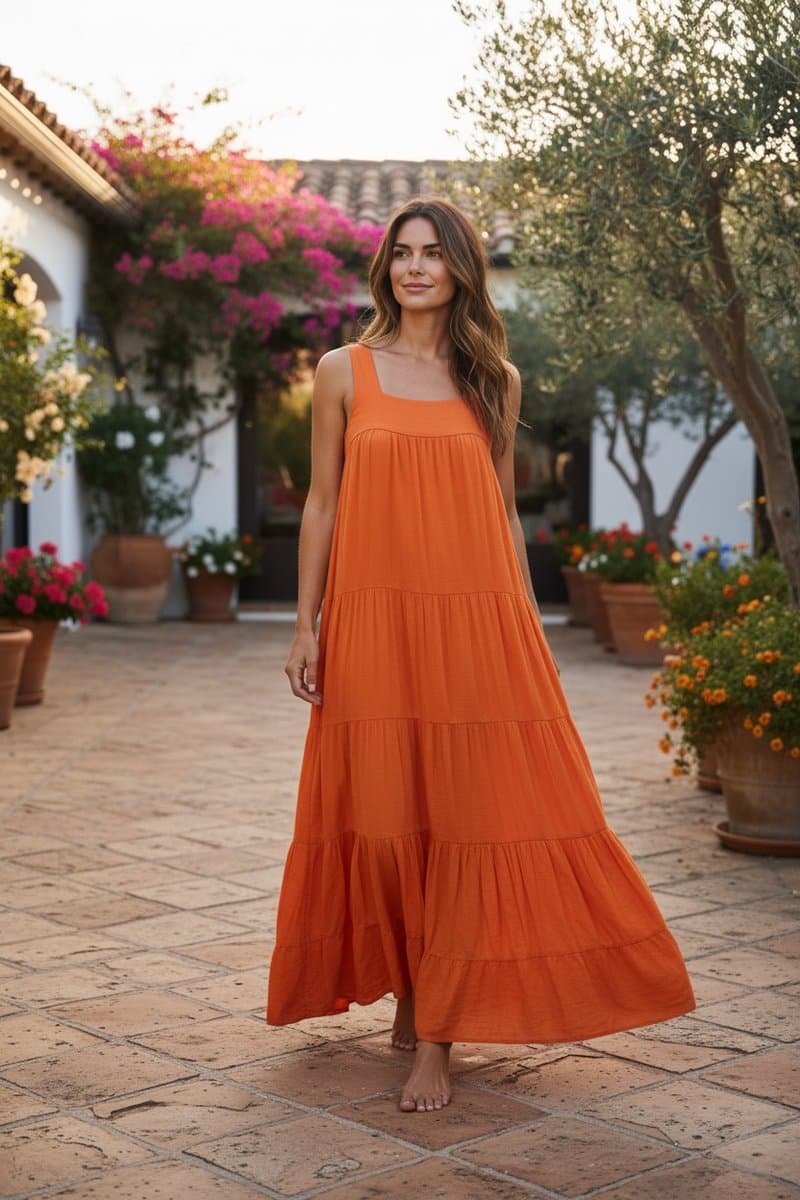 Vestido Longo Linhao Coral Camadas Bardoh, Bardoh, Coral, tamanho M — foto 2