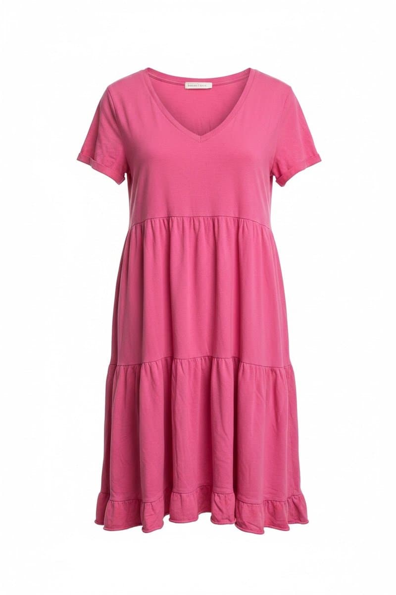 Vestido Malha Camadas Pink Esmeral, Esmeral, Rosa-chiclete, tamanho UN