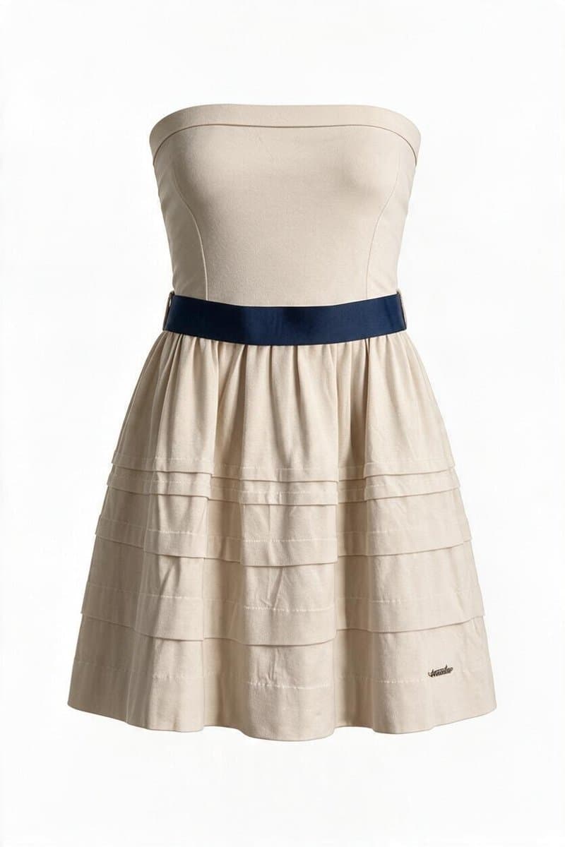 Vestido TQC Malha Areia faixa Marinho Armazem, Bege, tamanho P