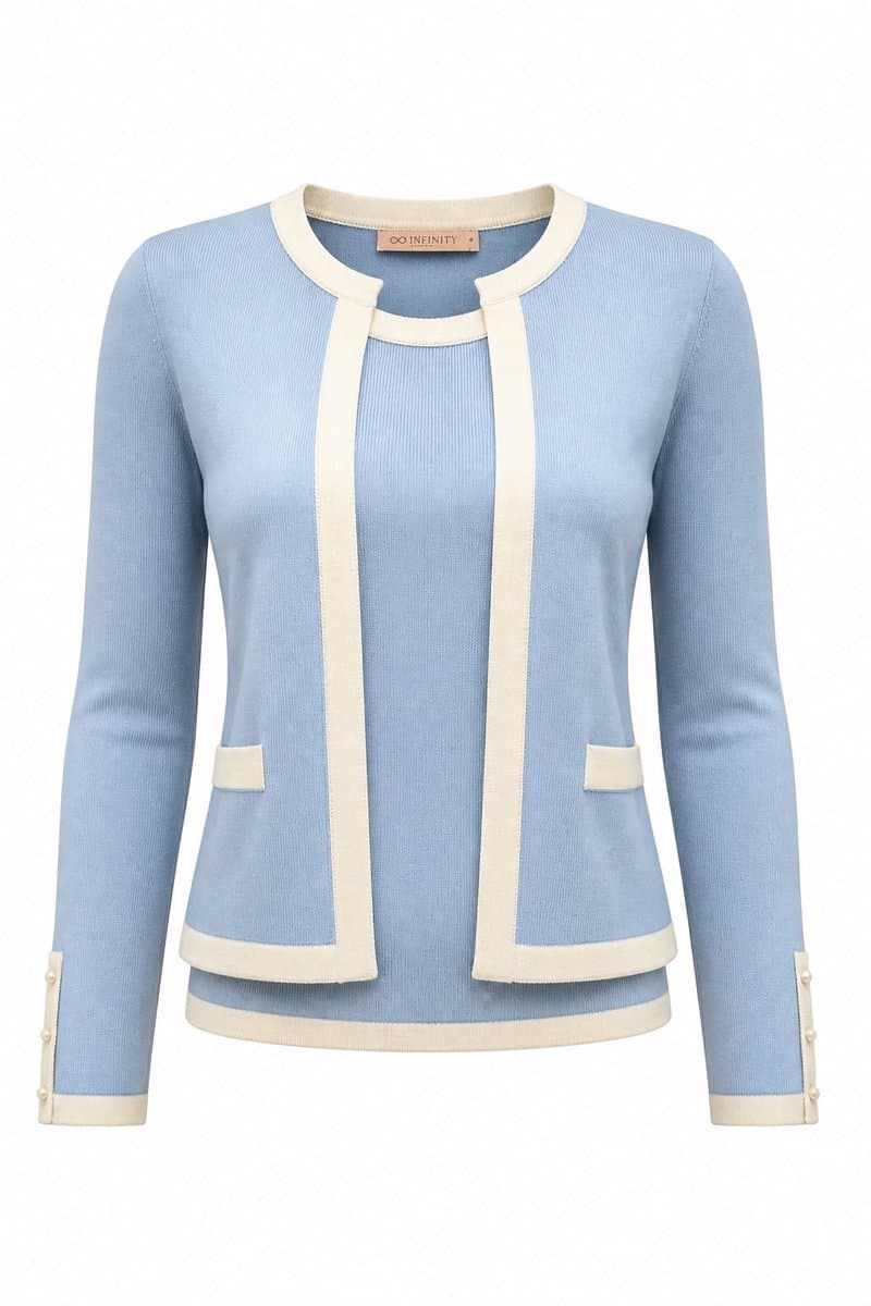Twin Set Azul/Branco Tricot Infinity, Twin Set, Azul, tamanho P