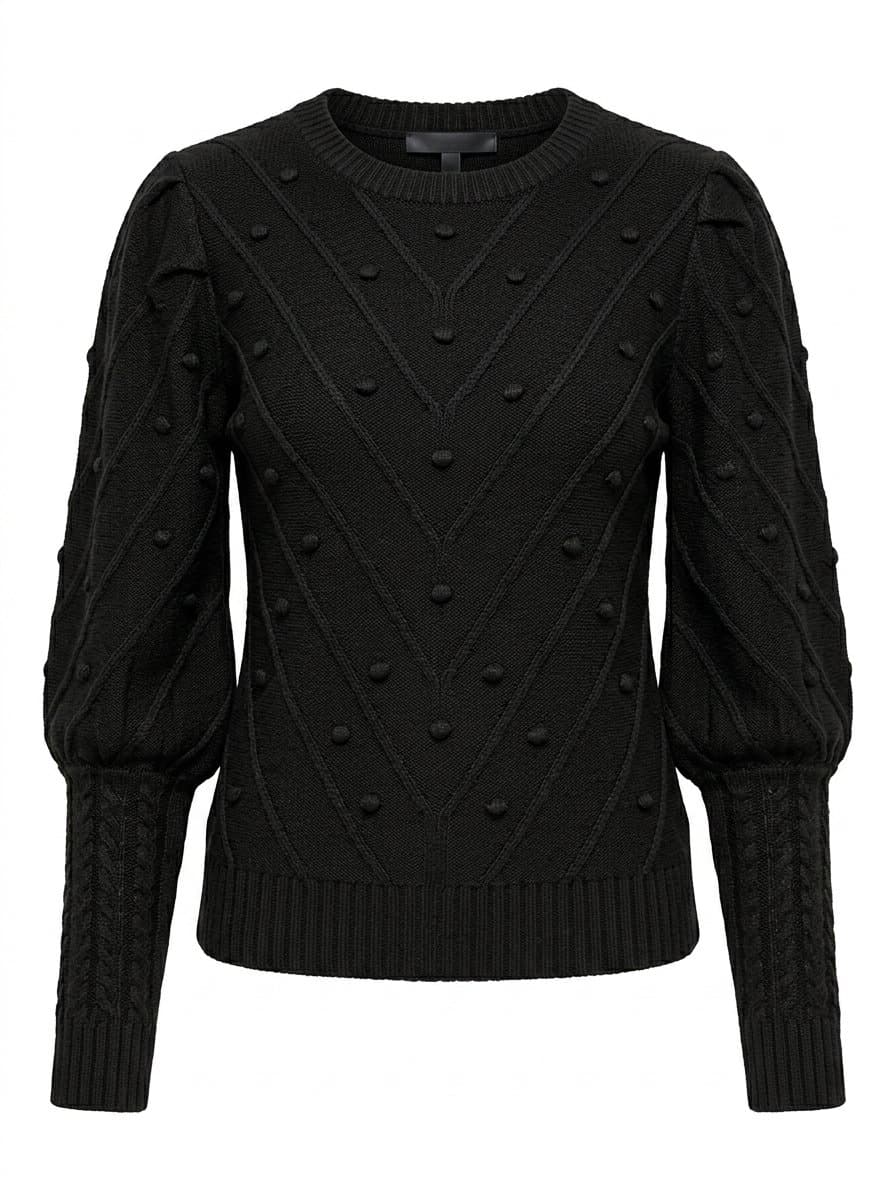 Tricot Preto Bolinhas, Preto, tamanho UN
