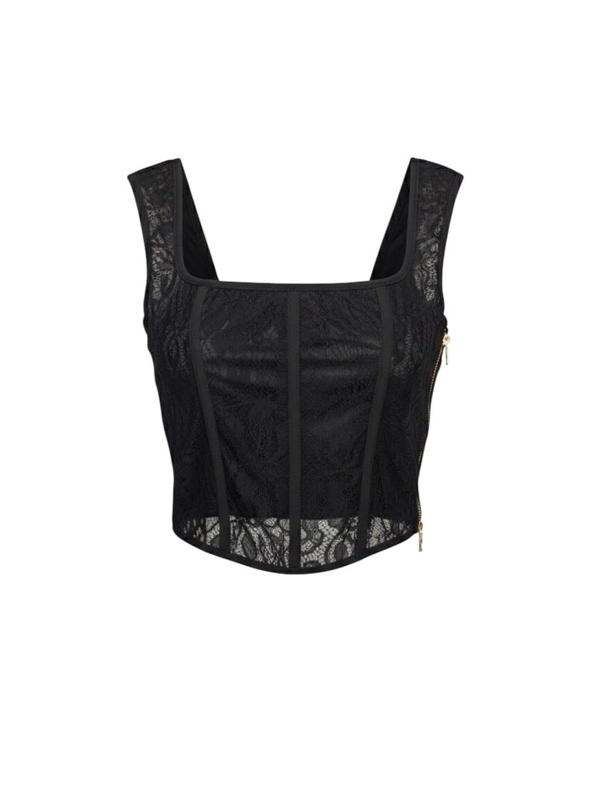 Blusa Corset Renda Preta Myft, Myft, Preto, tamanho P