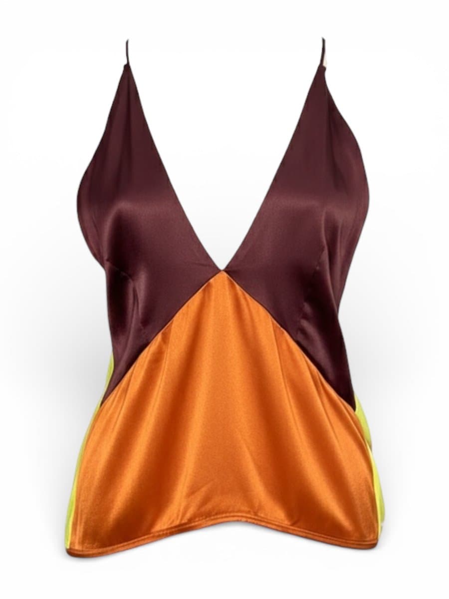 Blusa Tricolor Alça Fina Open, Estampada, tamanho M