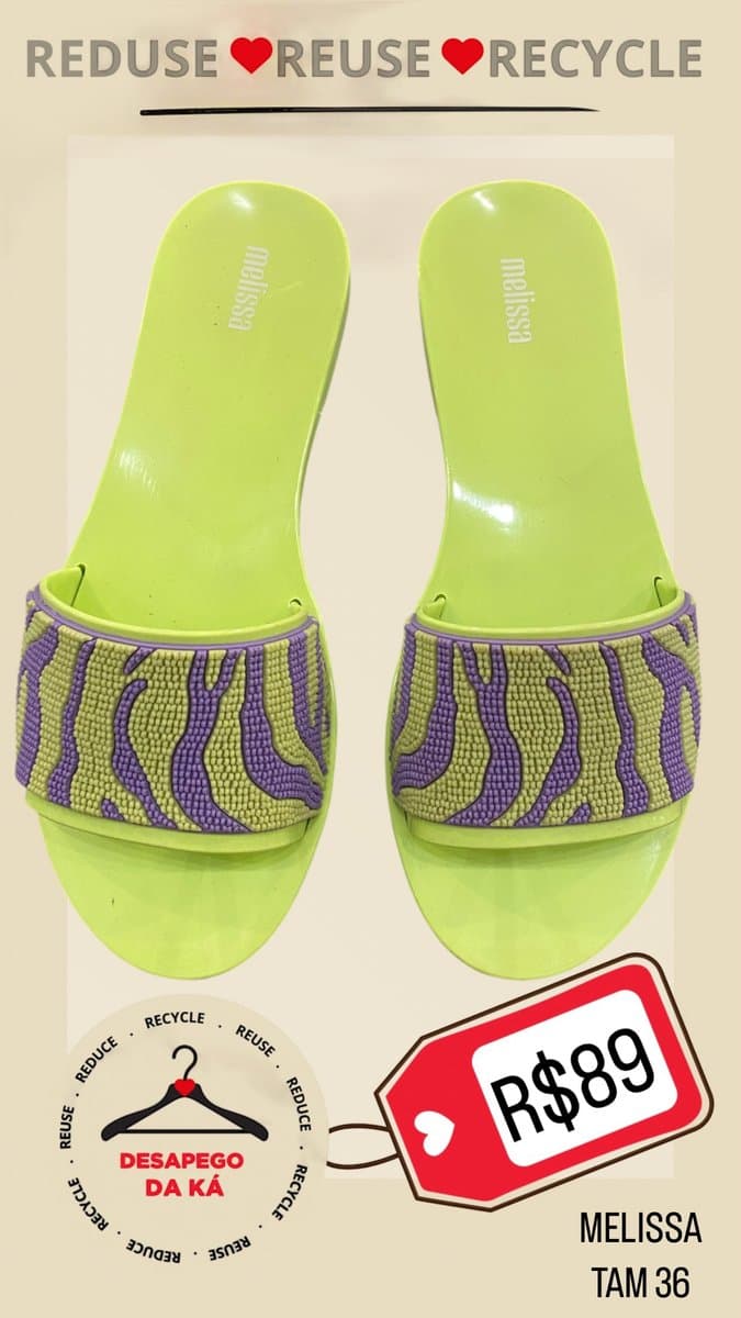 Chinelo Verde/Roxo Melissa 36, Melissa, Verde, tamanho 36
