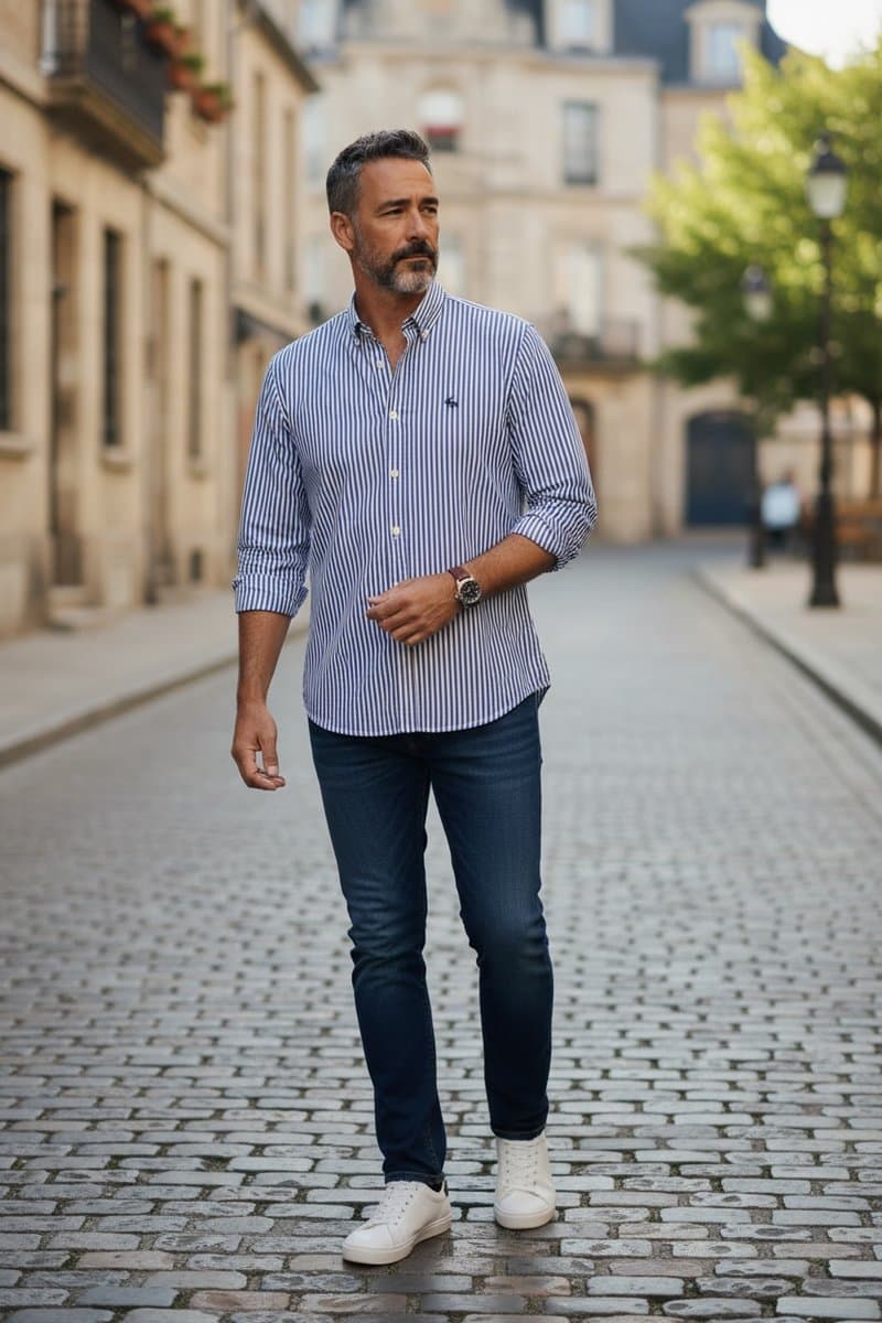 Camisa Ml Listras Azul/Off Abercrombie, Abercrombie & Fitch, Azul, tamanho XGG — foto 2