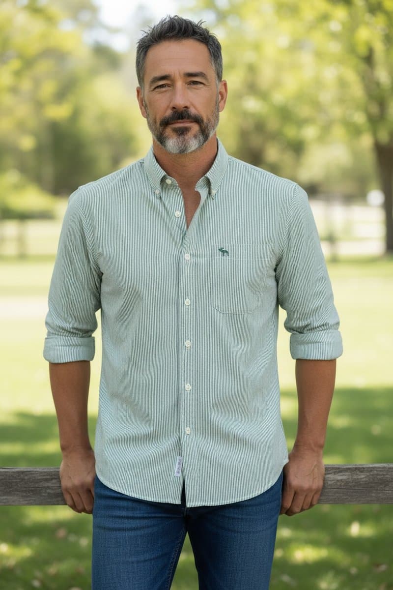 Camisa Ml Listras Verde/Off Abercrombie, Abercrombie & Fitch, Verde, tamanho XGG — foto 2