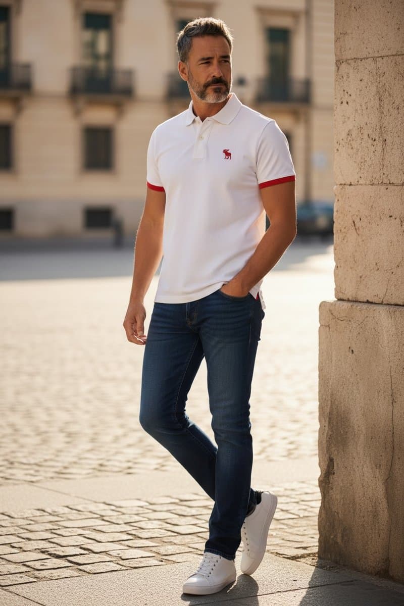 Polo Branca Viés Vermelho Abercrombie, Abercrombie & Fitch, Branco, tamanho XGG — foto 2