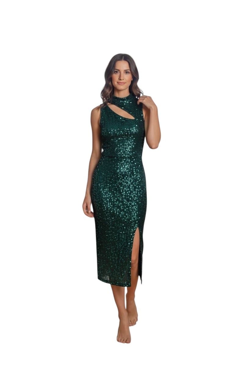 Vestido Midi Paete Verde Agulet P, Verde, tamanho P