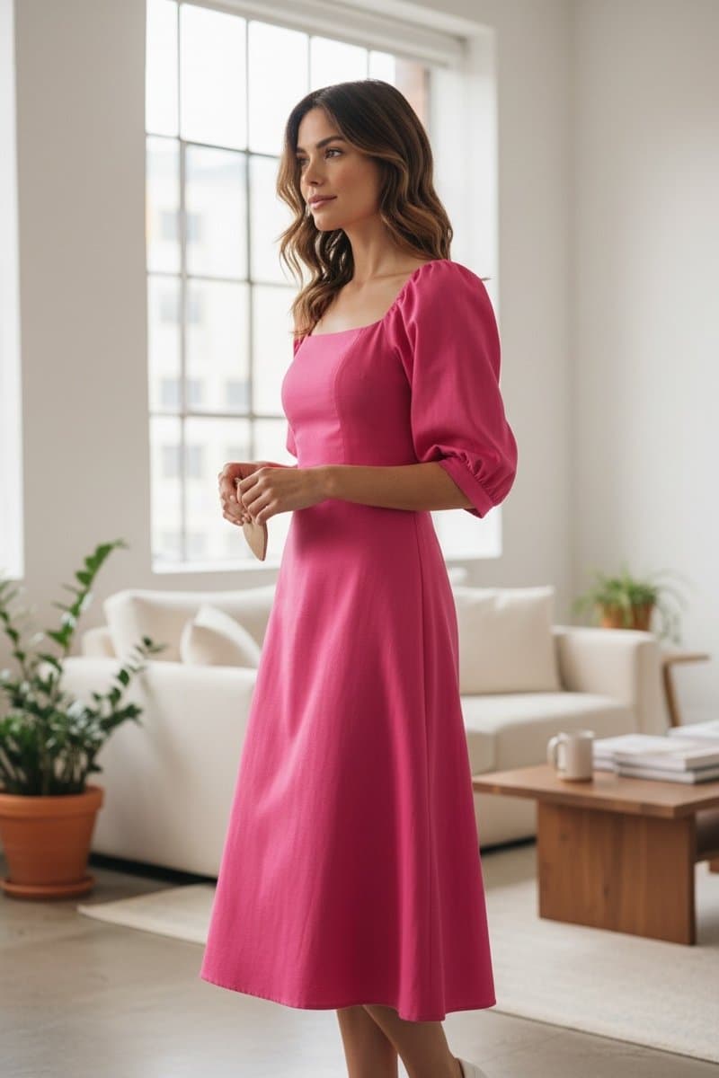 Vestido Midi Manfa Pink Flo Maria P, Rosa-chiclete, tamanho P — foto 3