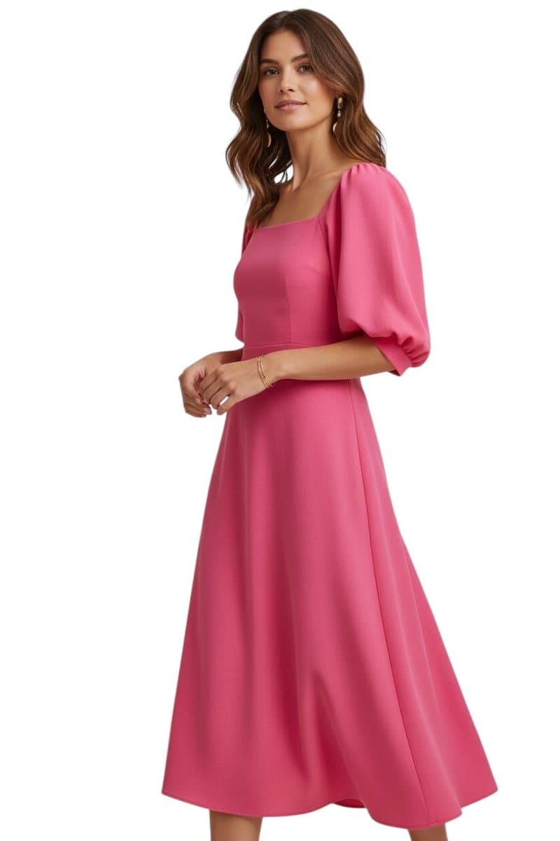 Vestido Midi Manfa Pink Flo Maria P, Rosa-chiclete, tamanho P — foto 2