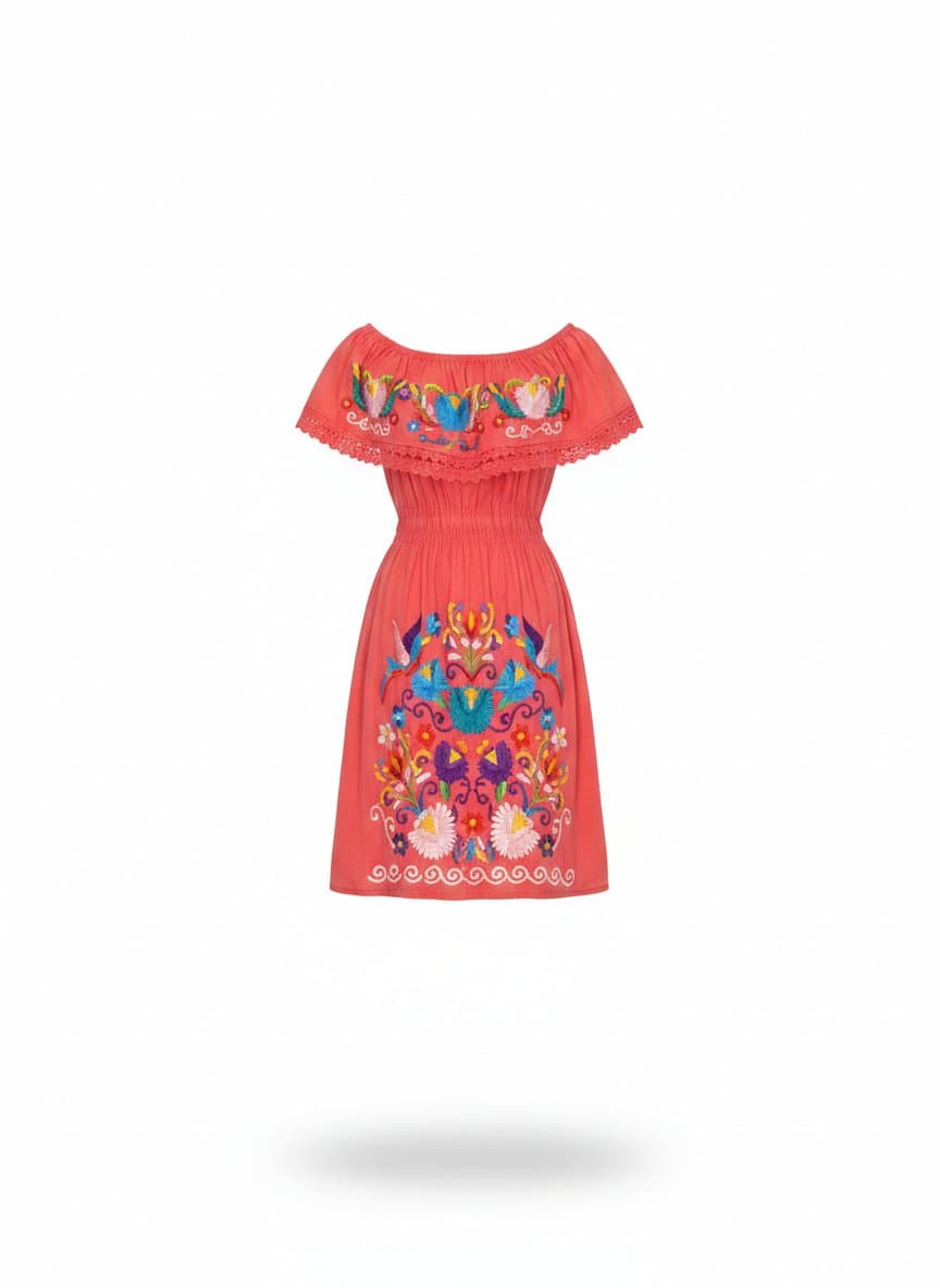 Vestido Curto Pessego Bordado Colorido M, Coral, tamanho M