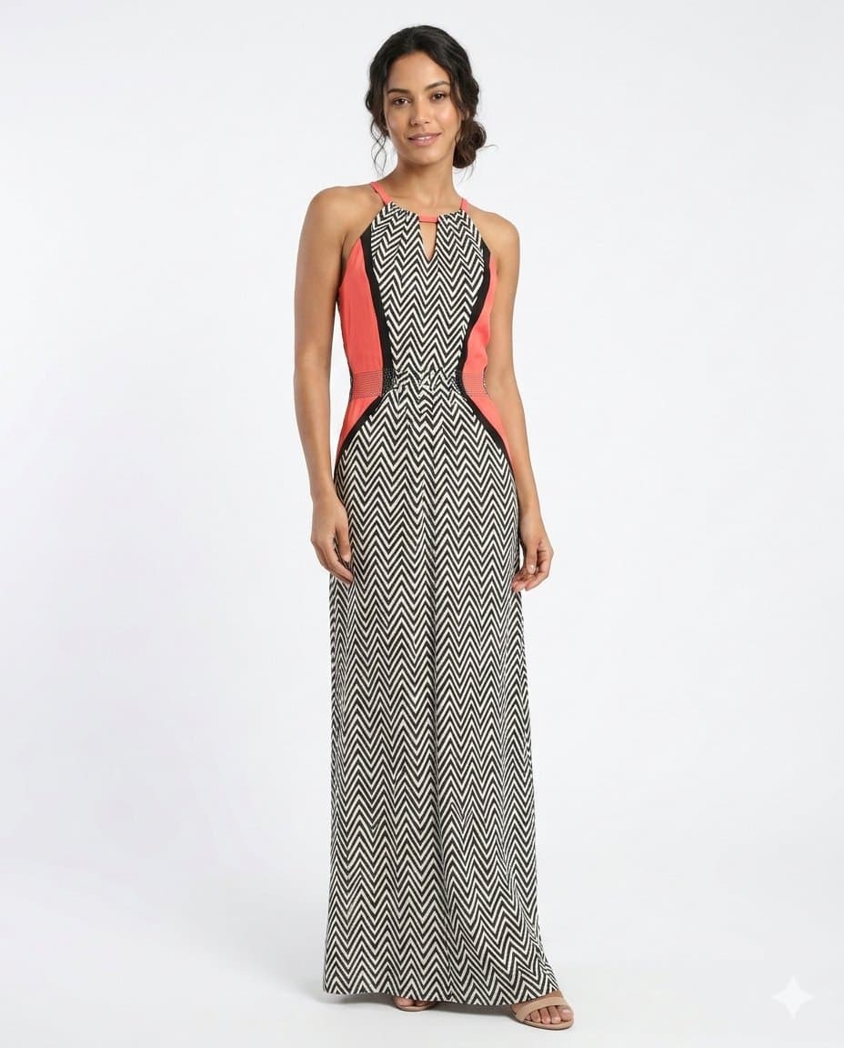 Vestido Longo Chevron PB com Neon P, Preto, tamanho P — foto 2