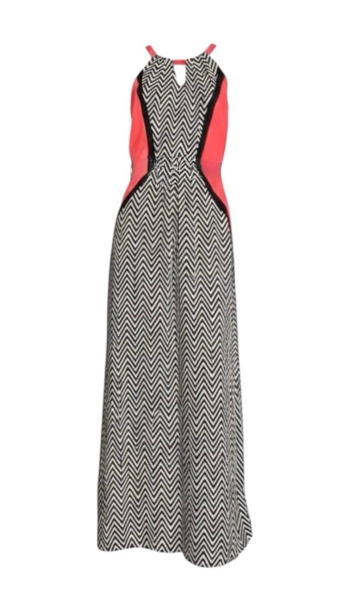 Vestido Longo Chevron PB com Neon P, Preto, tamanho P