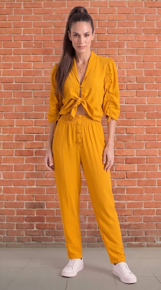 Conjunto Calça+Blusa Mostarda Deposito P, Ocre, tamanho P — foto 2