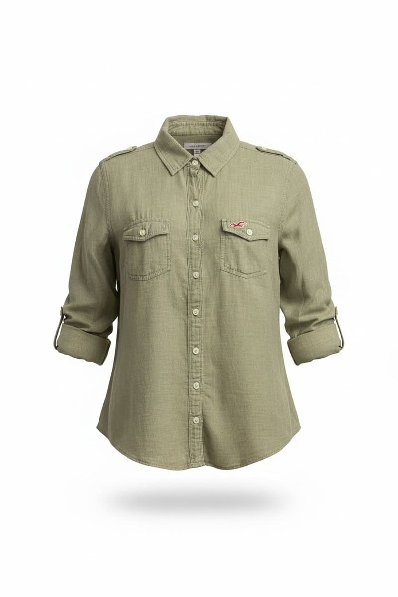 Camisa Militar Hollister P, Hollister, Verde-musgo, tamanho P