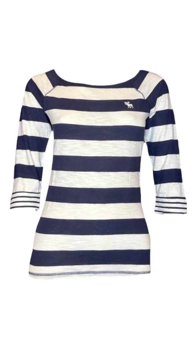 Tee ML Listra Marinho /Off Abercrombie P, Abercrombie & Fitch, Azul-marinho, tamanho P