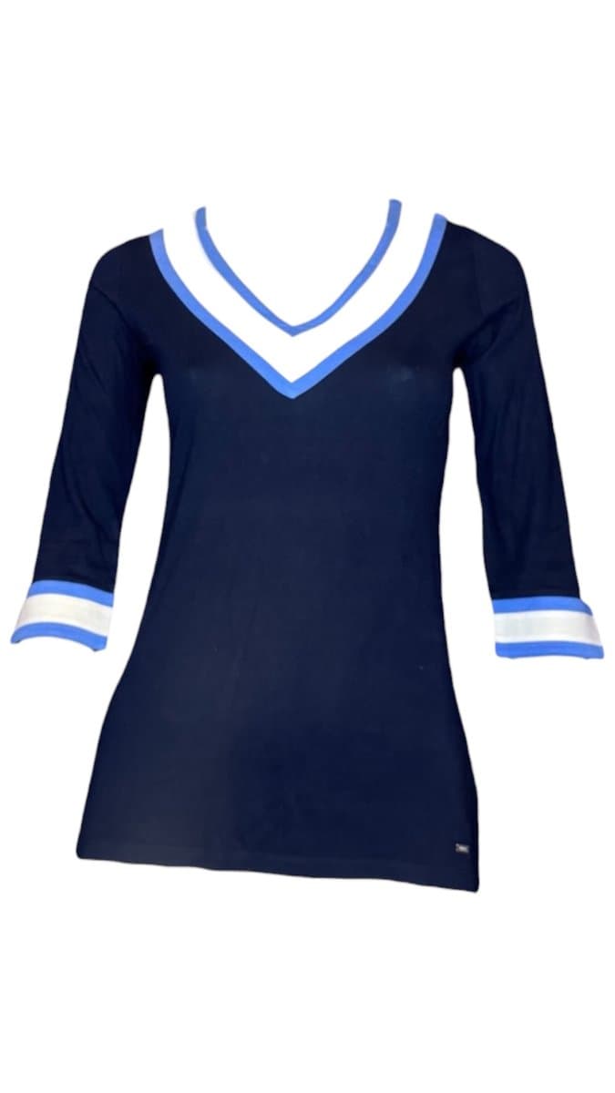 Tee ML Decote V Marinho/Off/Azul Tommu PP, Azul-marinho, tamanho PP