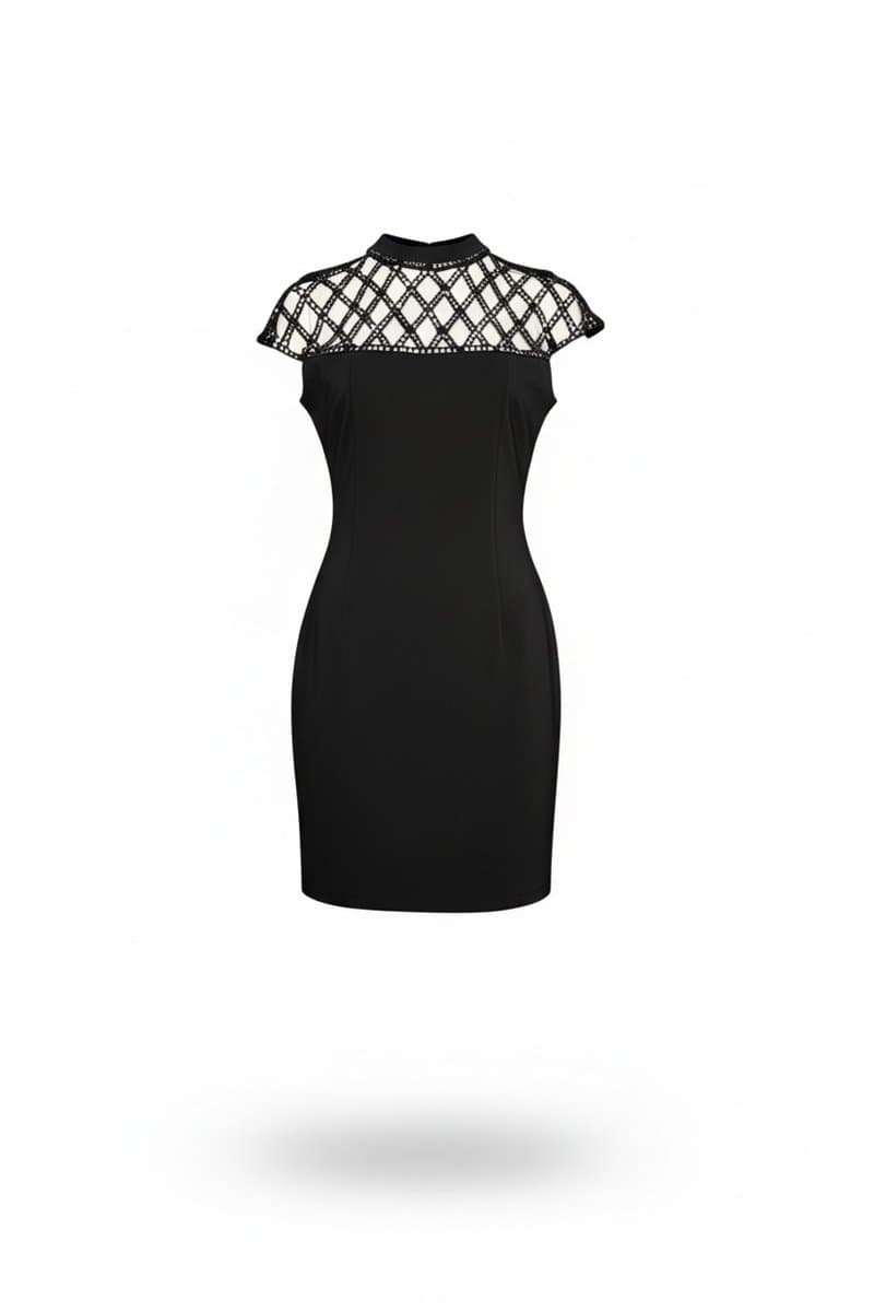 Vestido Curto Preto Gola Boradada Holin Stone P, Preto, tamanho P