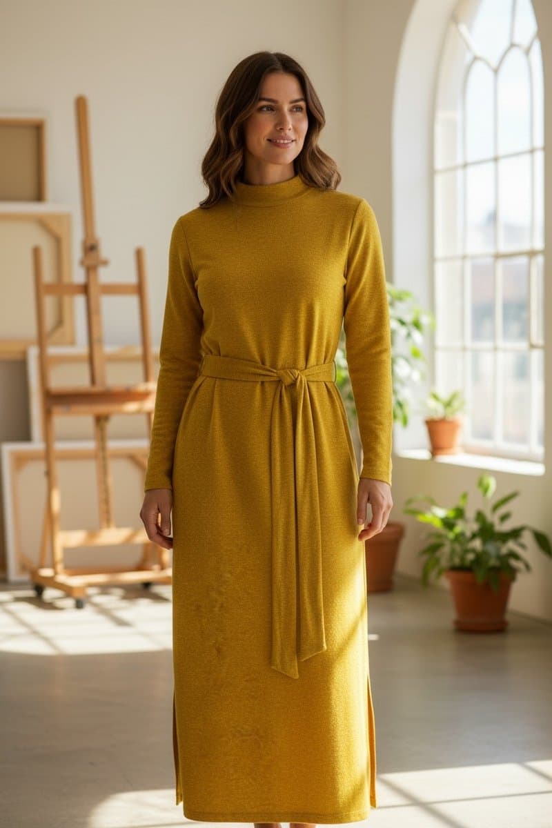 Vestido Malha ML Mostarda M, Ocre, tamanho M — foto 2