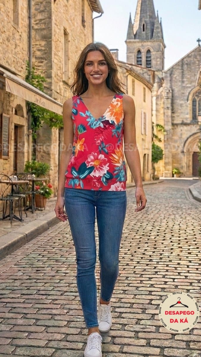 Regata Estampa Flor Pink Zara P, Zara, Rosa-chiclete, tamanho P — foto 2