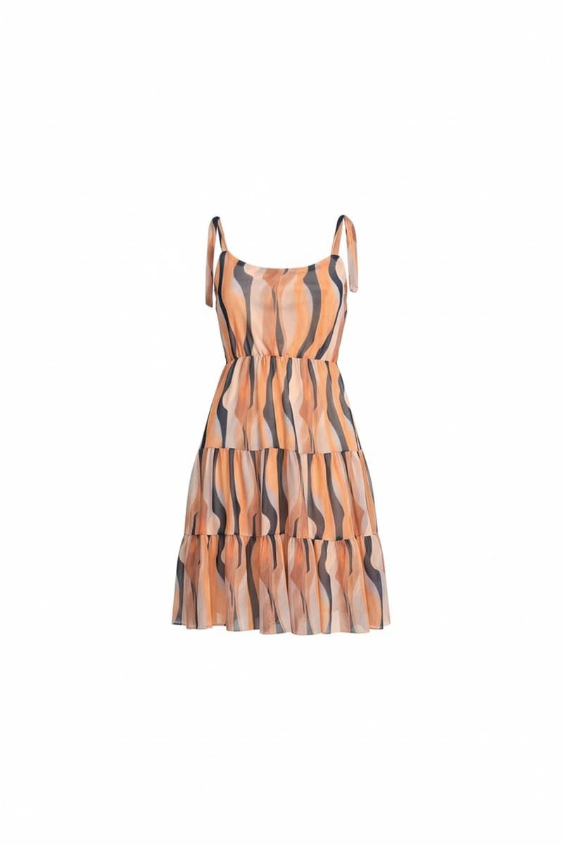 Vestido Tule Estampa Pessego/Off/Preto, Branco, tamanho P
