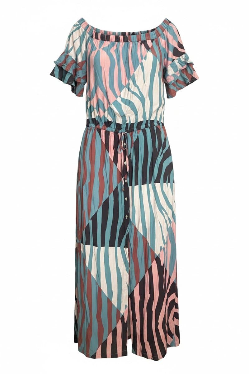 Vestido Longo Esstampa Azul/Rose/Goiaba Gatosgatos, Azul, tamanho 44