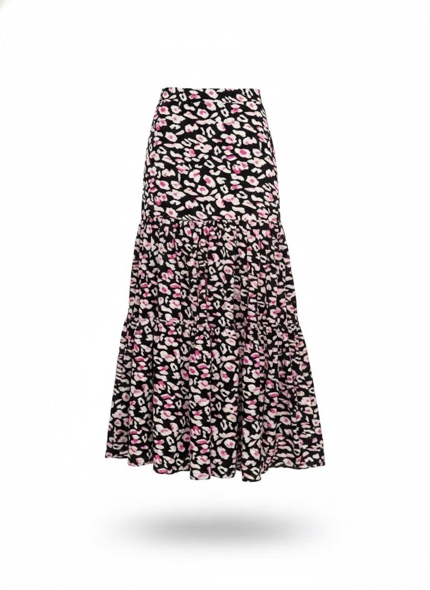 Saia Longa Animal Print Preto/Pink She Likes M, She Likes, Preto, tamanho M