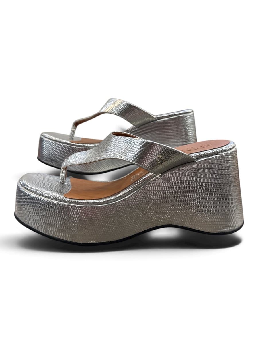 Tamanco Malu Flat Croco Prata Specchio Brand 36, Specchio Brand, Prateado, tamanho 36