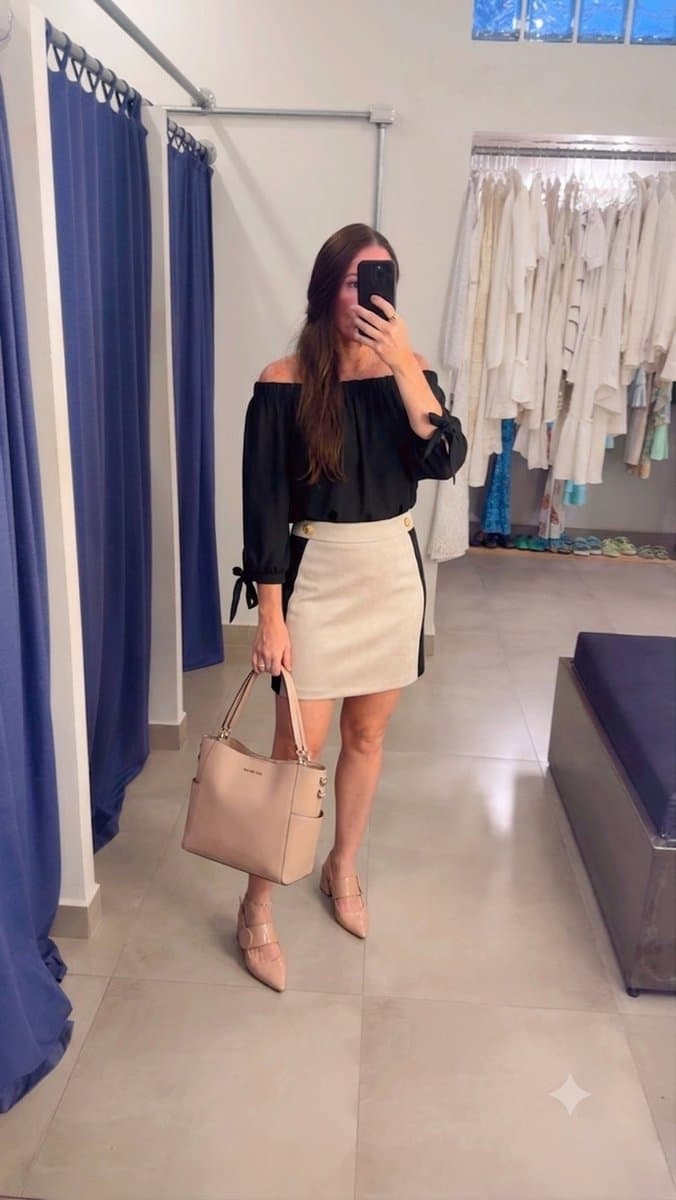 Saia/Shorts Bicolor Nude/Preto Mas Animale, Mas Animale, Nude, tamanho 42 — foto 4