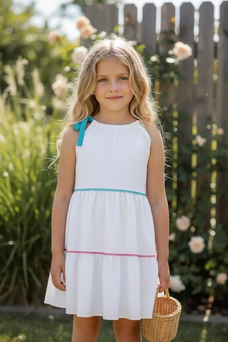 Vestido Off Detalhess Pink/Azul Aredes Kids, Branco, tamanho 8 — foto 2