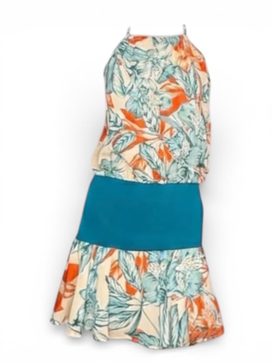 Vestido Estampa Coral/Turqueza P, Coral, tamanho P