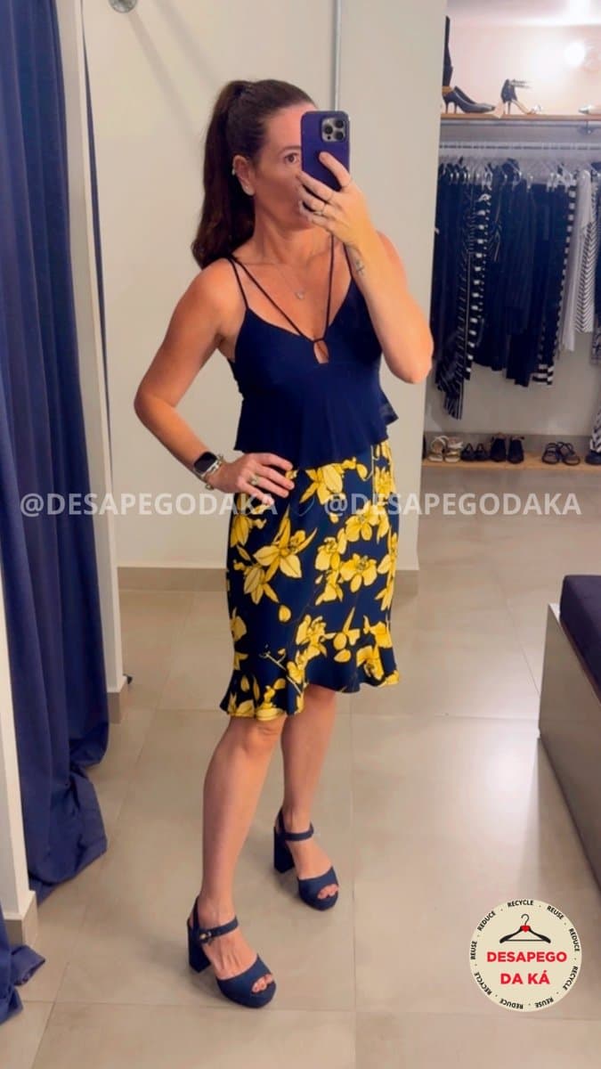 Saia Estampada Marinho/Amarelo Lelis 42, Lelis Blanc, Azul-marinho, tamanho 42 — foto 4