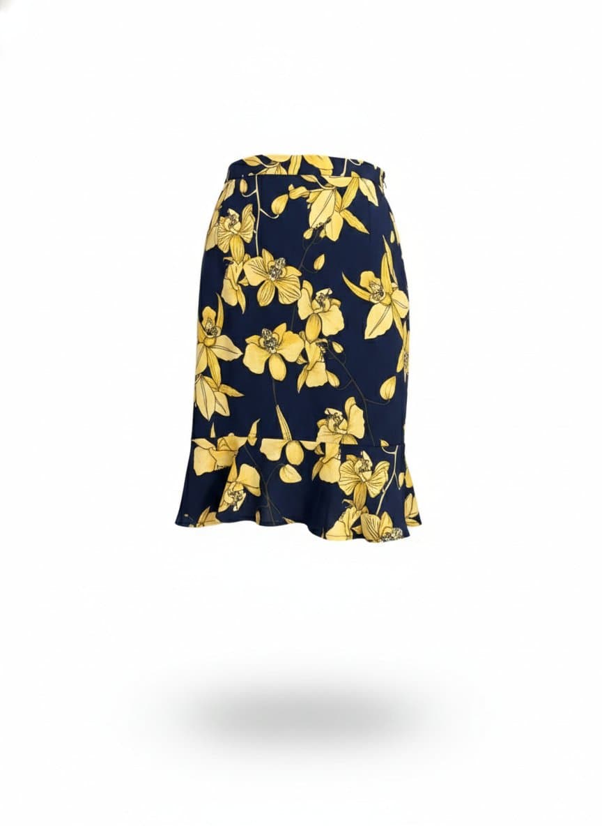 Saia Estampada Marinho/Amarelo Lelis 42, Lelis Blanc, Azul-marinho, tamanho 42