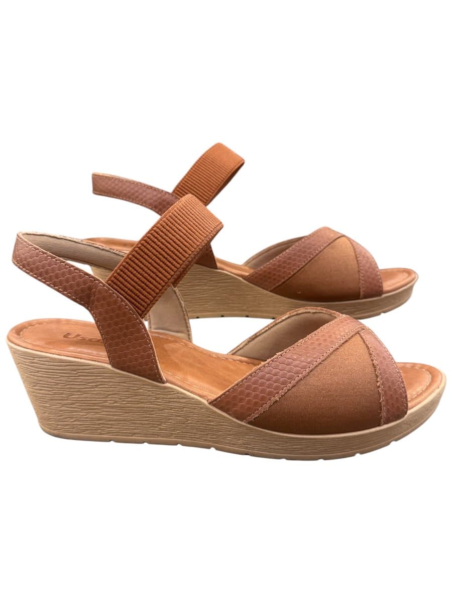 Sandalia Caramelo Anabela Usaflex, Usaflex, Marrom-claro, tamanho 36