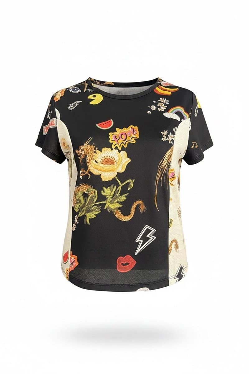 Tee Preta Estampada Farm, Farm, Preto, tamanho P