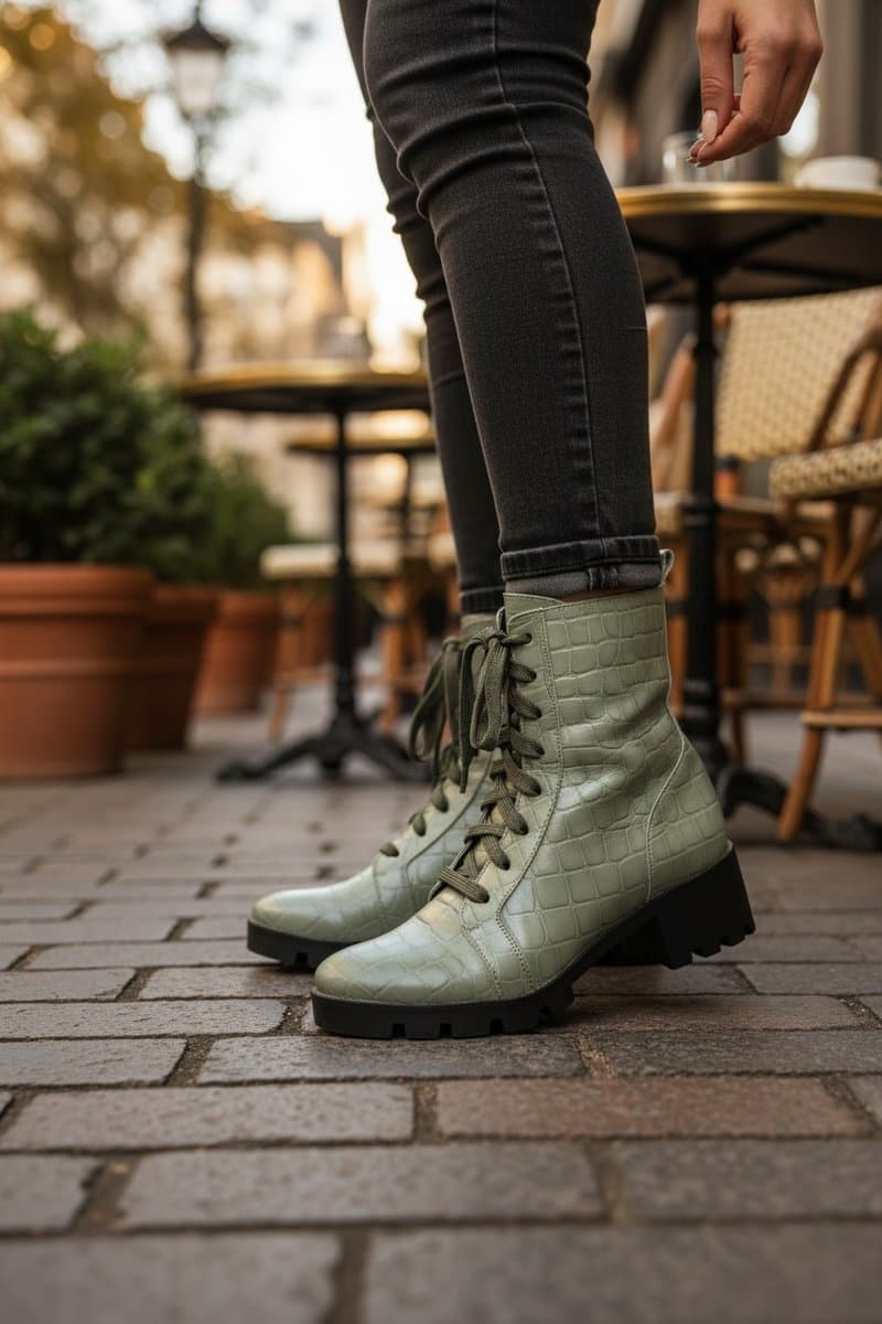 Coturno Militar Croco Leticia Palmieri, Letícia Palmieri, Verde-musgo, tamanho 36 — foto 2