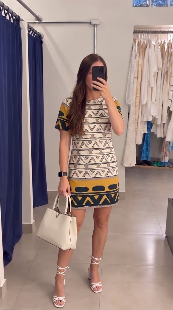 Vestido Linho Estampa Off/Marinho/Ocre Betelgeuse, Betelgeuse, Branco, tamanho M — foto 4