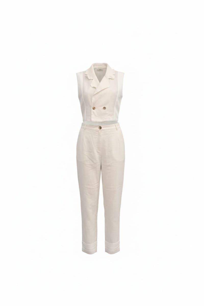 Conjunto Colete+ Calça Sarja Branco Kes, Branco, tamanho 38