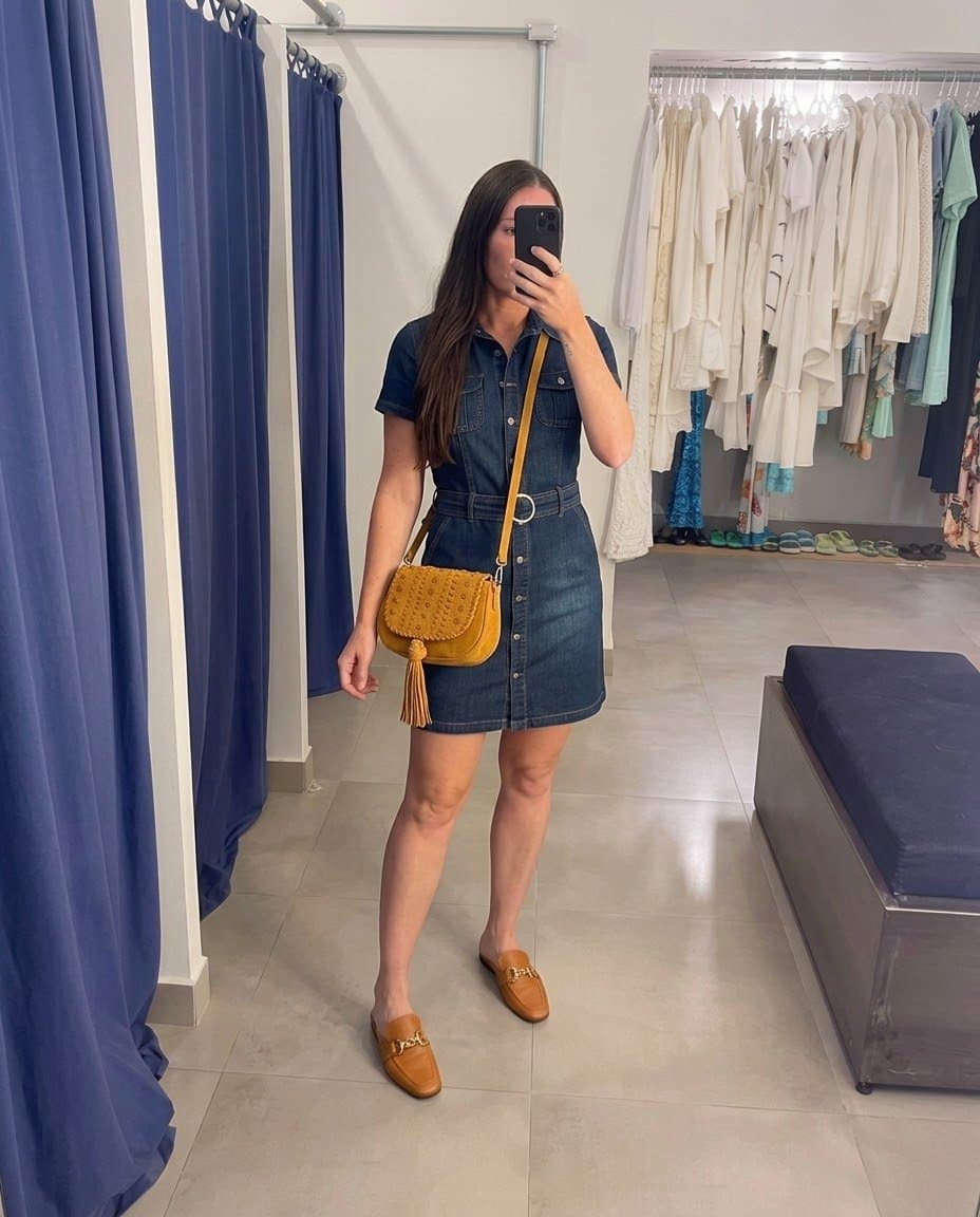 Vestido Curto Jeans Botões La Foret, Azul, tamanho 40 — foto 3