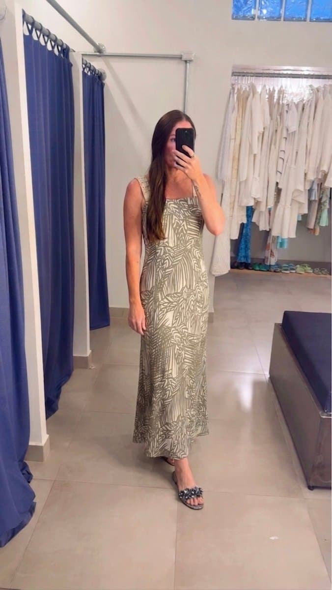 Vestido Longo Estampa Cinza/Off, Cinza, tamanho P — foto 3