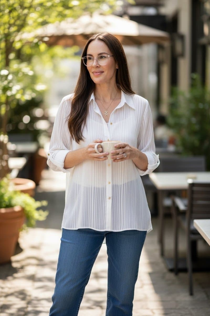 Camisa Off Fio Lurex Transparencia Ampla Vitral, Branco, tamanho G — foto 2