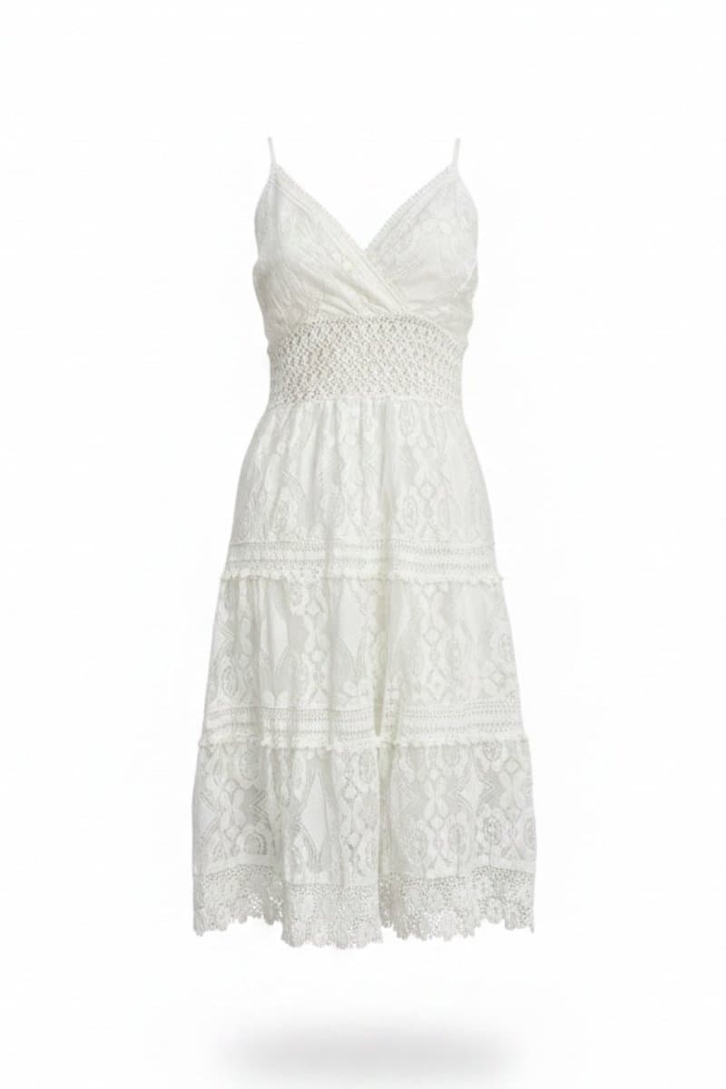 Vestido Midi Branco Renda Indiano Palak, Branco, tamanho G