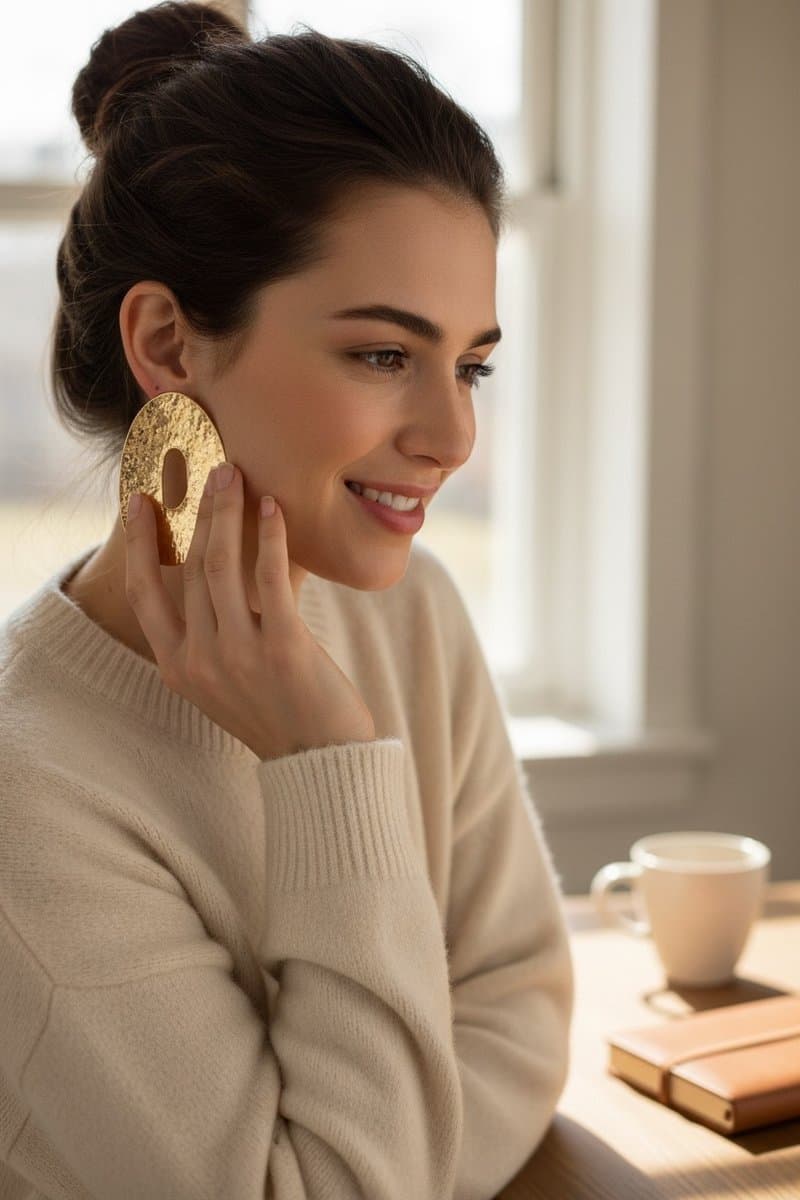 Brinco Organico Oval Dourado, Dourado, tamanho Não informado — foto 2