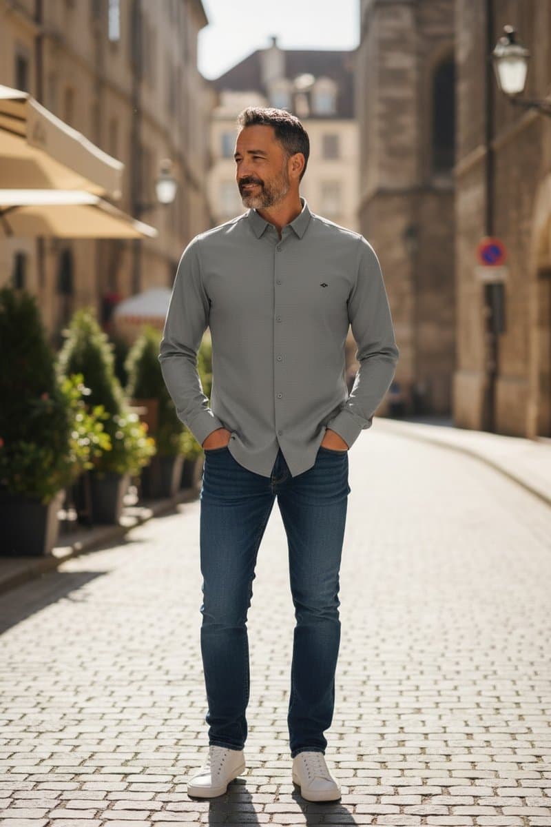 Camisa Ml Chumbo Docthos Slim Tech Shirt, Docthos, Cinza-escuro, tamanho M — foto 2