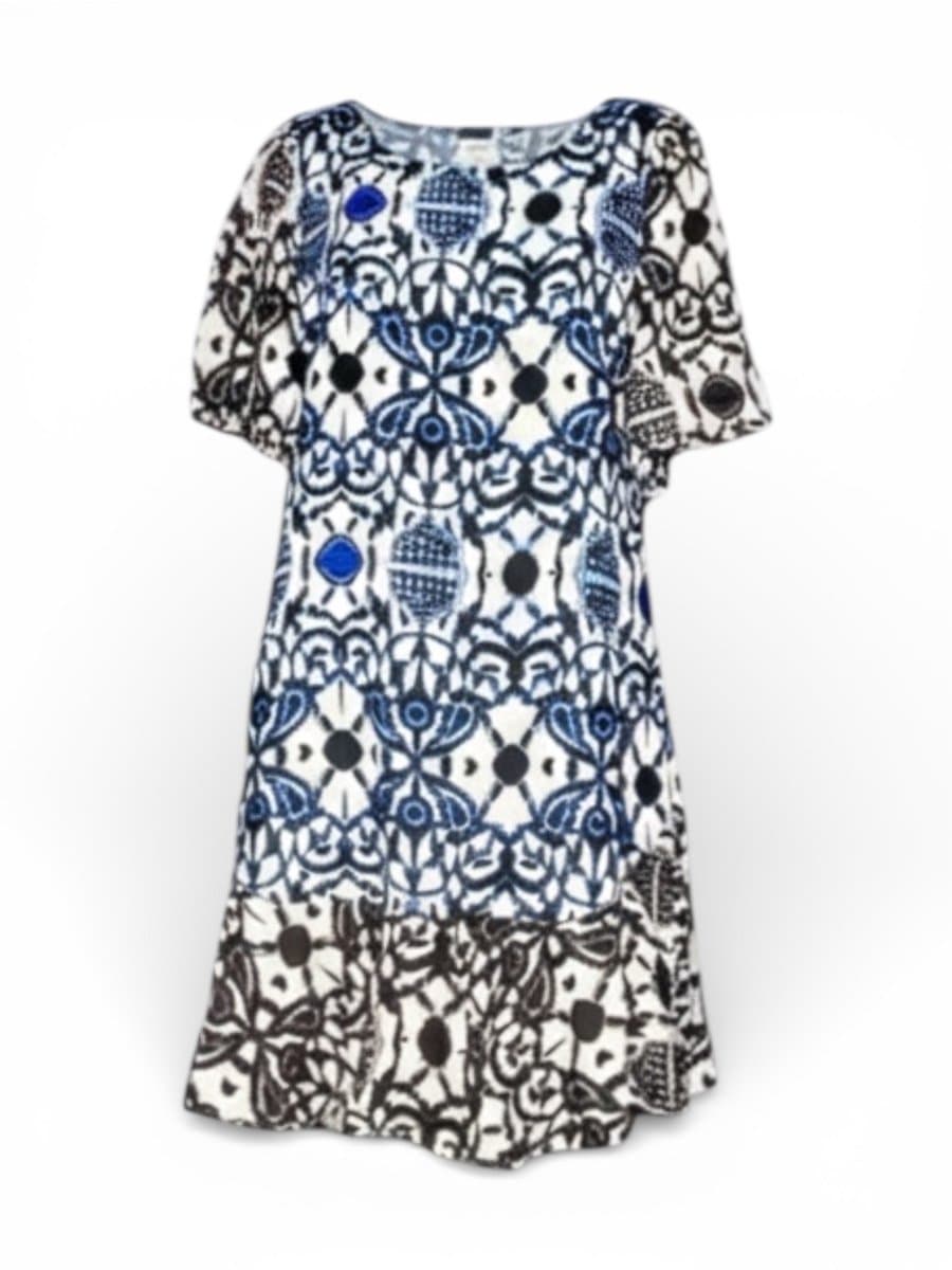 Vestido Estampa Nectarina Estampa Azul/Preto 42, Azul, tamanho 42