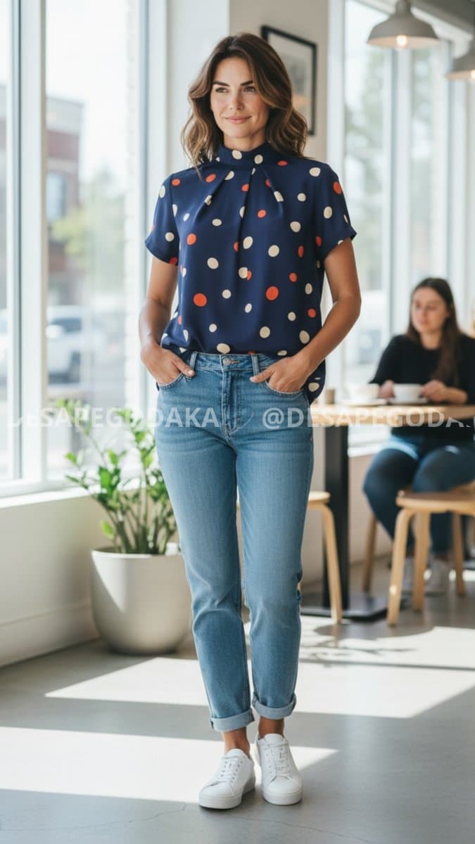 Blusa Marinho Poa Verm/Off Fm P, Azul-marinho, tamanho P — foto 2