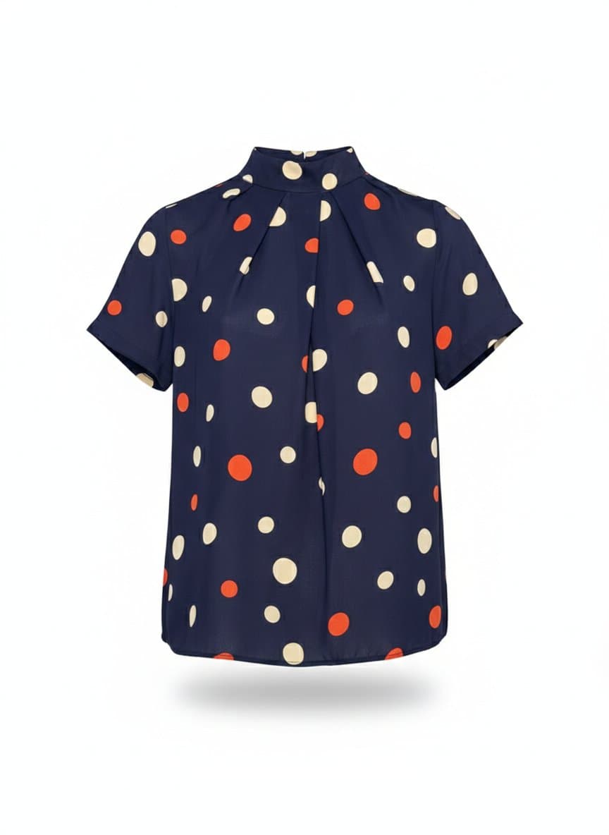 Blusa Marinho Poa Verm/Off Fm P, Azul-marinho, tamanho P